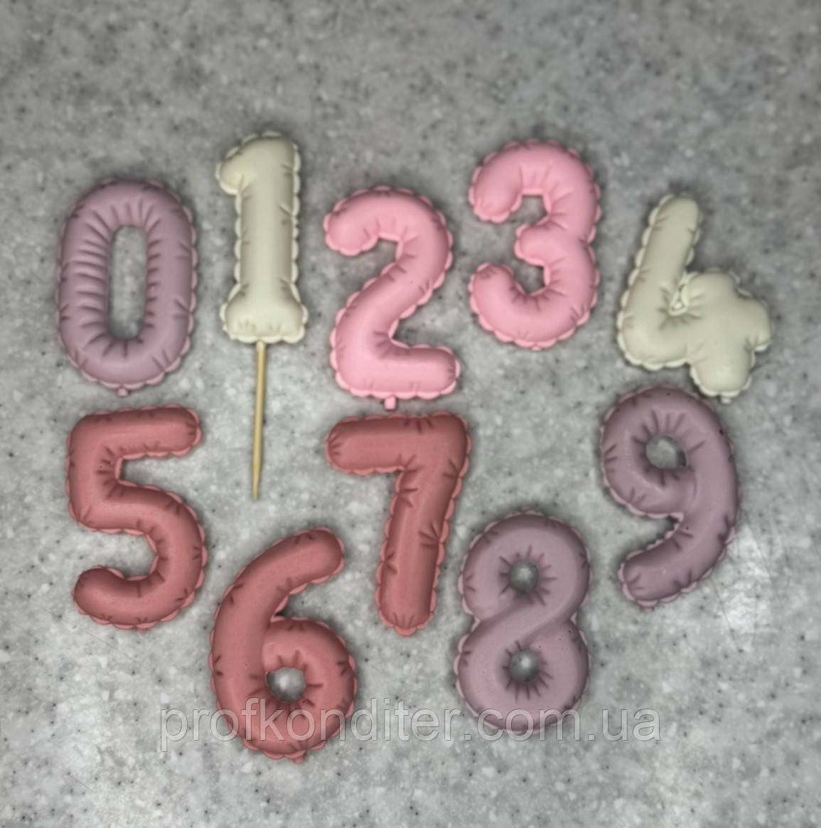 Набір силіконових молдів для шоколаду, зефіру, карамелі і т.д. "Цифри - повітряні кульки 0-9", фото 1