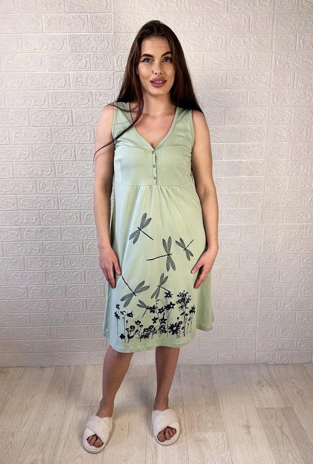 Жіноча нічна сорочка для вагітних і мам-годувальниць батал кулір оливковий 44-60р.