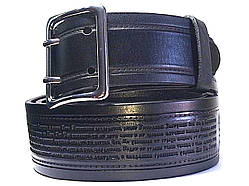 Ремінь портупея шкіряний із молитвами зовні чорний, ширина 50мм, довжина