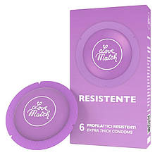 Ультра стійкі натуральні латексні презервативи Love Match Resistente (Strong), 6 шт.