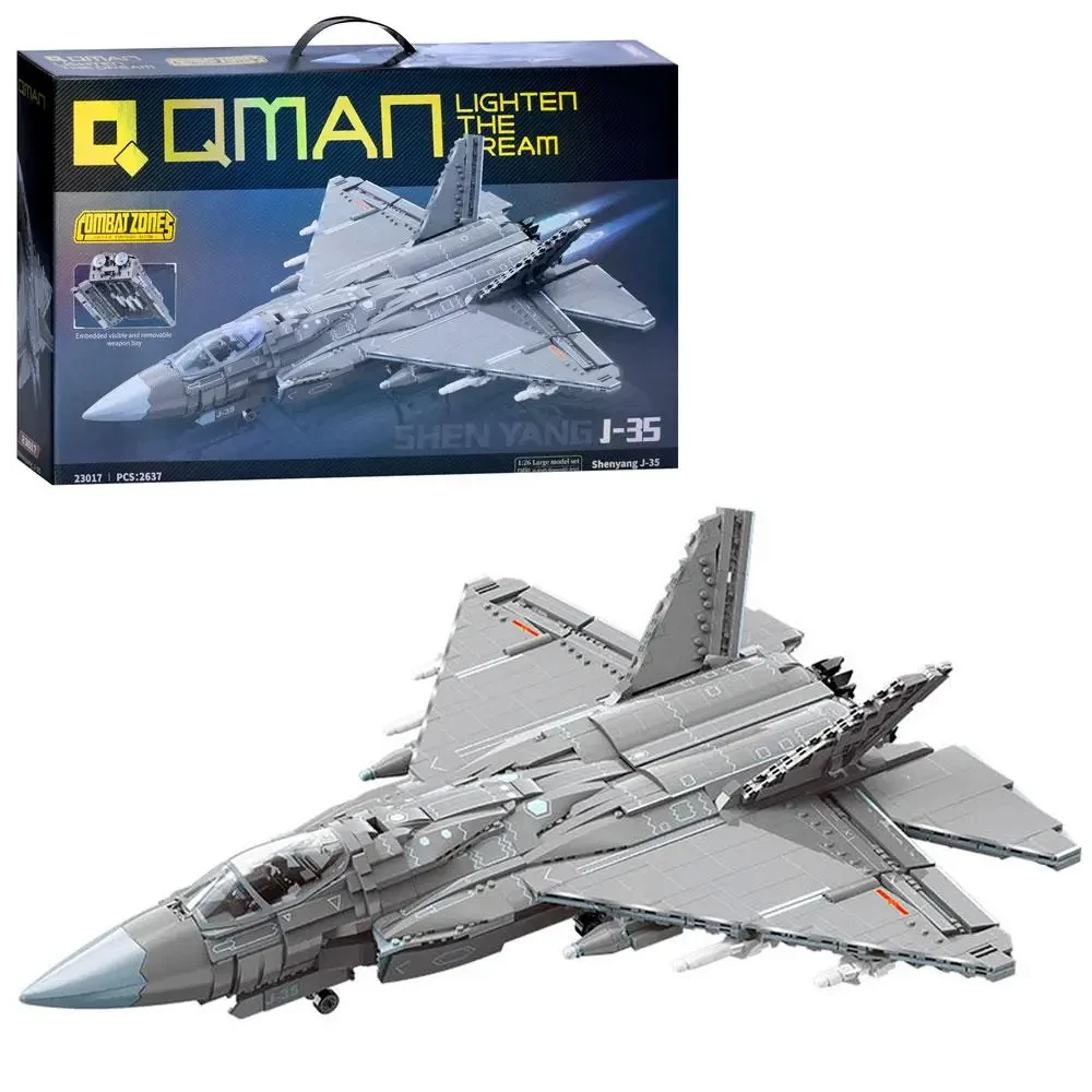 Конструктор Qman 23017 Военный самолет shenyang j-35 Истребитель 63 см 2637 деталей