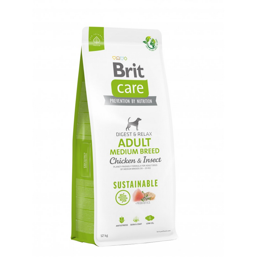 Сухий корм Brit Care Dog Sustainable Adult Medium Breed для собак середніх порід з куркою та комахами 12 кг