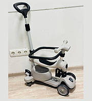 Дитячий самокат-трансформер 3 в 1 Maraton K619 із батьківською ручкою захисним бортиком і підсвіткою Сірий