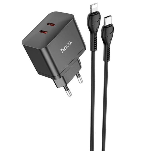 Зарядний пристрій Type-C HOCO N29 PD35W (2Type-C) з кабелем Type-C — Lightning Black, фото 1