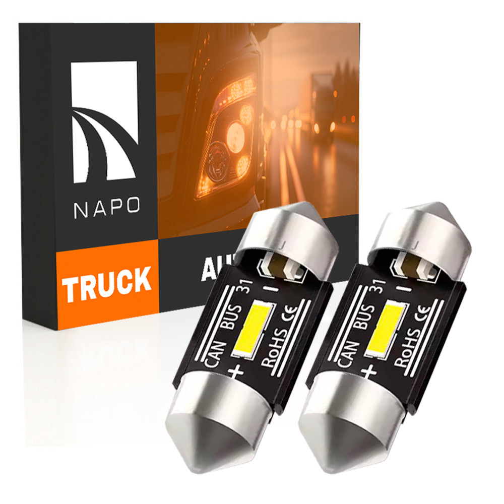 Комплект світлодіодних ламп для вантажівок NAPO TRUCK SJ-7020-1SMD 24V 31mm C5W C10W колір світіння білий 2 шт, фото 1