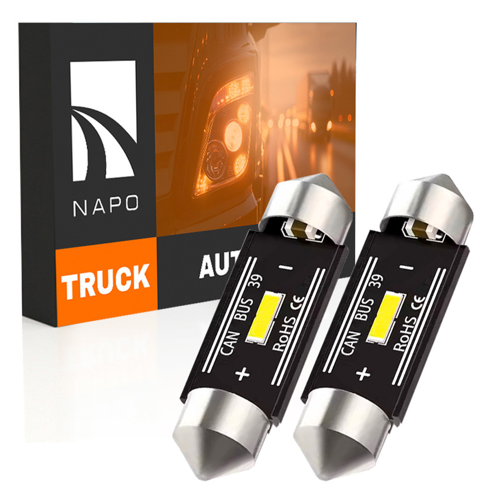 Комплект світлодіодних ламп для вантажівок NAPO TRUCK SJ-7020-1SMD 24V 39mm C5W C10W колір світіння білий 2 шт