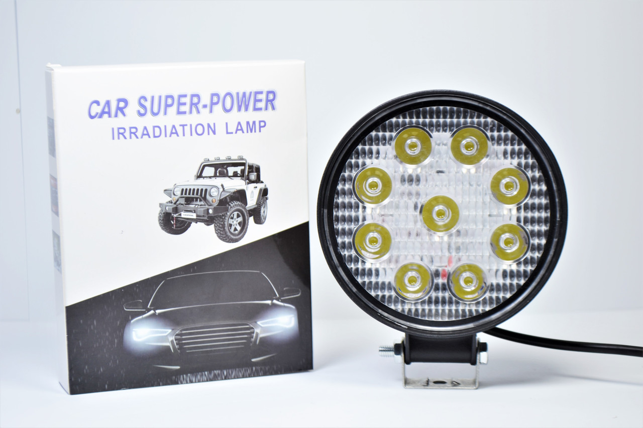 Світлодіодна LED-фара Кругла робоча 27W/60° 27 Вт, (3 Вт*9ламп) Широкий промінь, SUPER POWER (Тонкий радіатор)