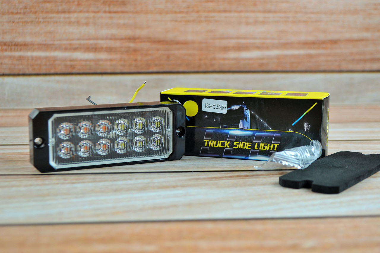 Стробоскоп LED 12-24v 12-діодний Білий + Жовтий 1 шт Металевий корпус