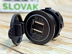 Розетка подвійна USB-роз'єм 12-24в. 5В 2.1 А, 2-порти Синя підсвітка