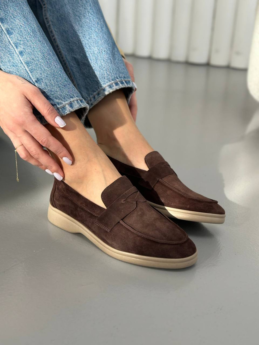 Лофери жіночі замшеві кольору какао, фото 1