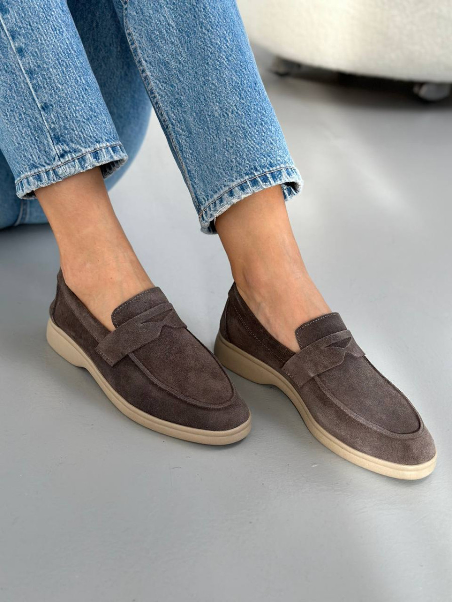Лофери жіночі замшеві сіро-коричневого кольору, фото 1