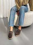 Лофери жіночі замшеві сіро-коричневого кольору, фото 4