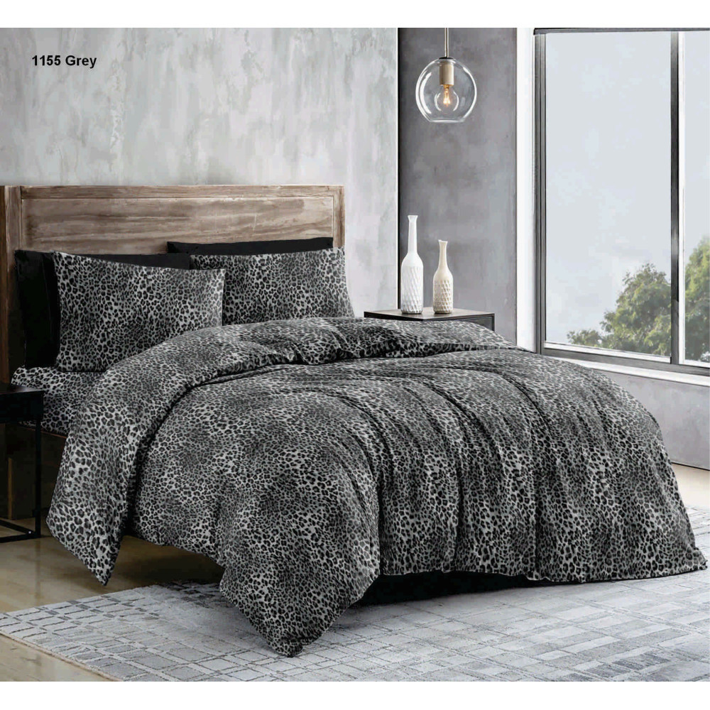 Леопард Сірий - Бязь Gold - Євро комплект постільної білизни, фото 1