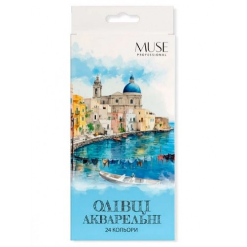 Олівці акварельні MUSE 106М-24 24 кольорів з пензликом та точилкою шестигранні (1/12)