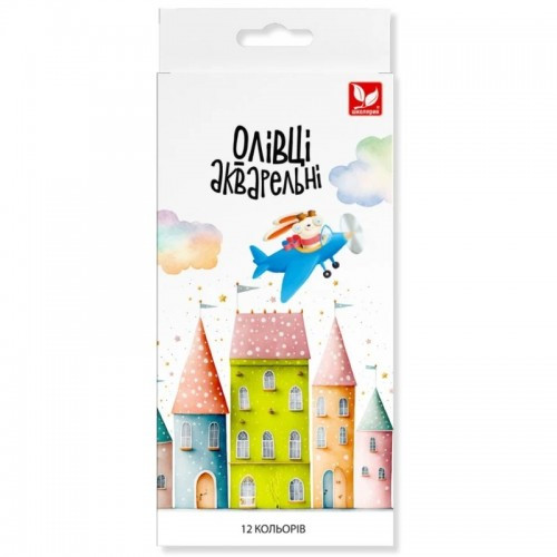 Олівці акварельні Школярик 137SH-12 12 кольорів з пензликом шестигранні (1/12)