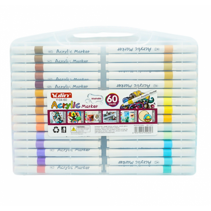 Набір акрилових маркерів 60 штук на водній основі в кейсі Acrylic Marker Y 04
