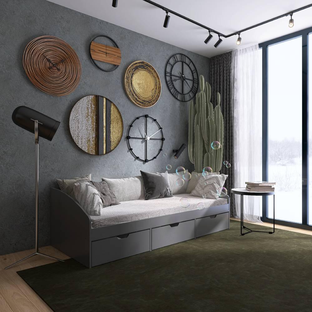 Ліжко односпальне з ящиками Еверест Комфорт 3 193х84х59 см Графіт (DTM-5728), фото 1