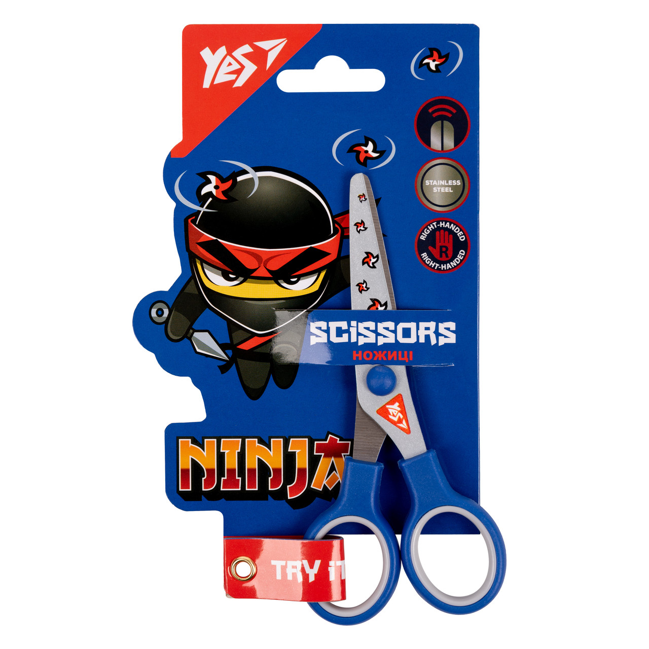 Ножиці YES Ninja 13 см з принтом на лезі для паперу та картону, артикул 480427