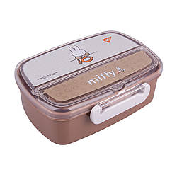 Ланчбокс Yes Miffy 750 мл з приладами, безпечний пластик, 2 клапани, мікрохвильова піч, милий дизайн