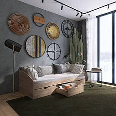 Ліжко односпальне з ящиками Еверест Комфорт 3 193х84х59 см Дуб сонома (DTM-5727)