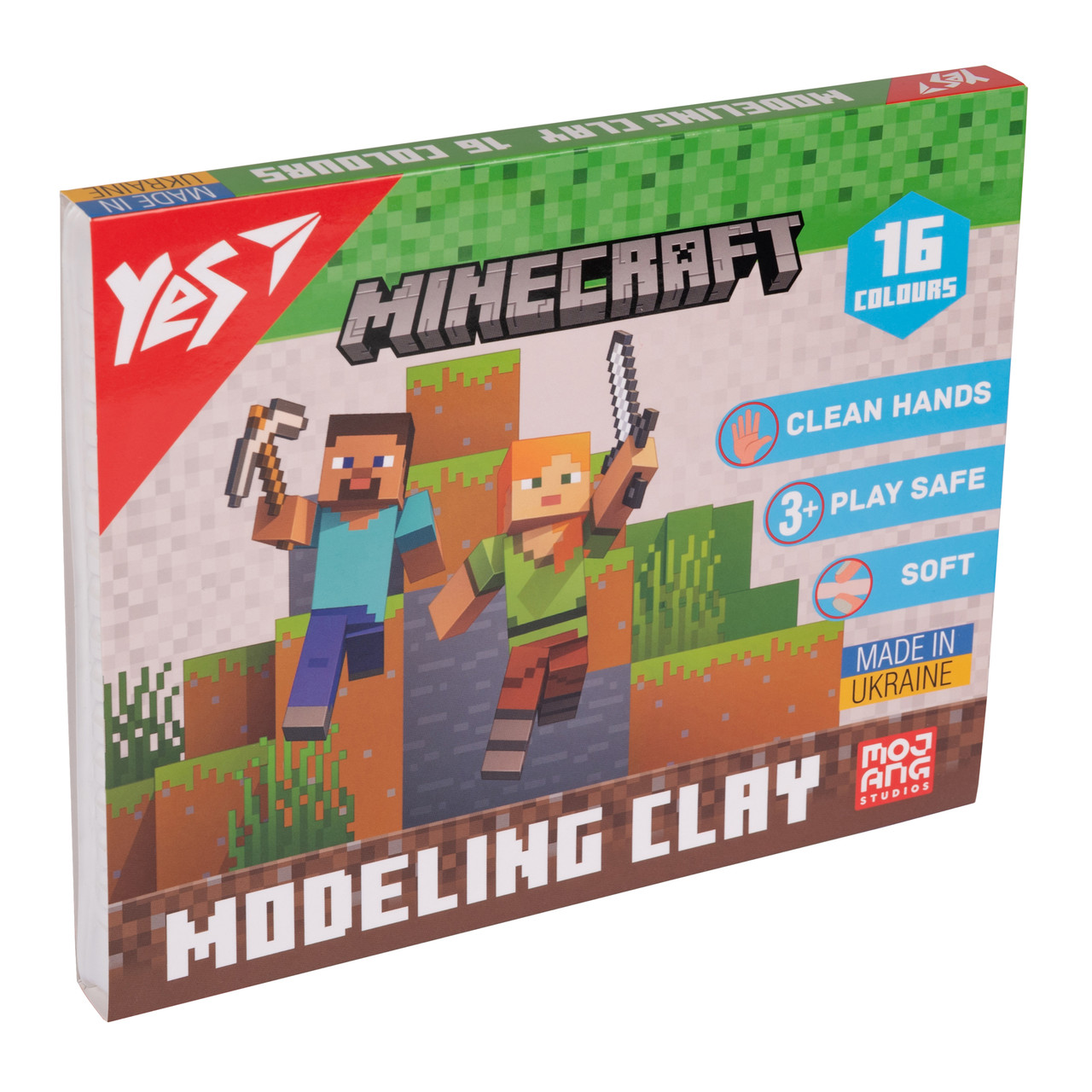 Пластилін Yes Minecraft 16 кольорів 320 г для творчості, безпечний та не токсичний, легко змішується.