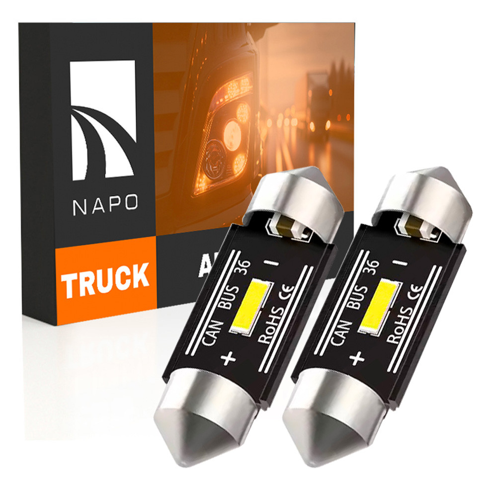 Комплект світлодіодних ламп для вантажівок NAPO TRUCK SJ-7020-1SMD 24V 36mm C5W C10W колір світіння білий 2 шт, фото 1