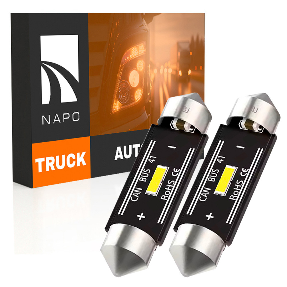 Комплект світлодіодних ламп для вантажівок NAPO TRUCK SJ-7020-1SMD 24V 41mm C5W C10W колір світіння білий 2 шт, фото 1