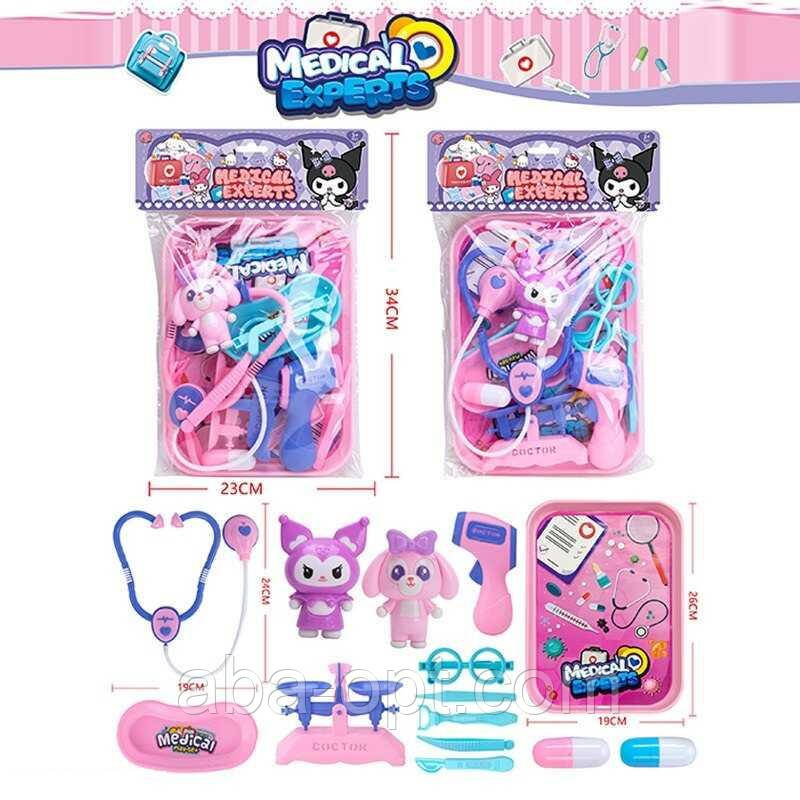 Набір лікаря 999 B-8 (120/2) 2 види, стетоскоп, термометр, інструменти, таця, таблетка, ваги, герой, в пакеті, фото 1