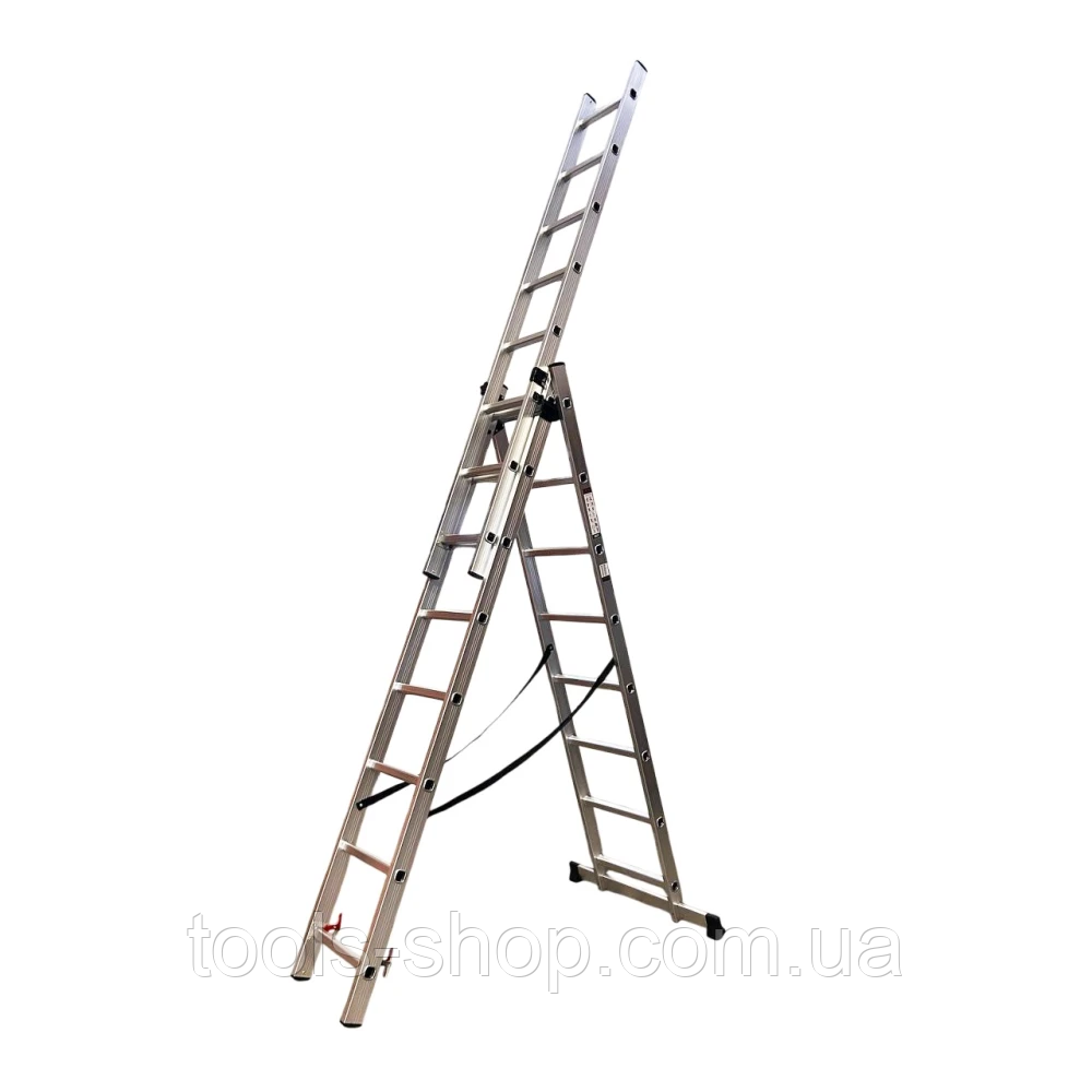 Драбина алюмінієва трисекційна GTM KME308 3x8 сходинок 2.18-4.88м (39945), фото 1