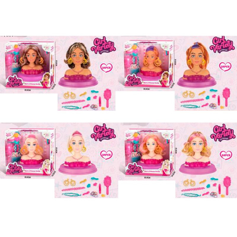 Лялька голова для зачісок YL6802-1-03-1-2, 16,5 см, набір перукаря, гребінеч, шпильки, аксесуари, фото 1