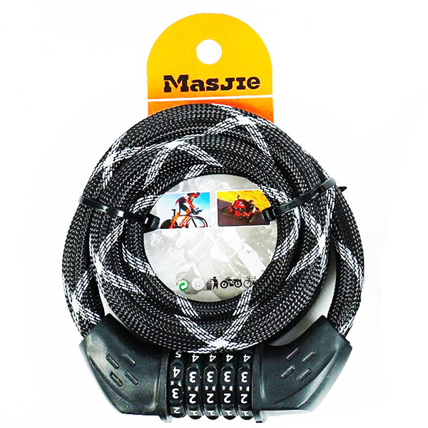 Замок велосипедний кодовий Masjie 65165 (12x1200) чорно-білий