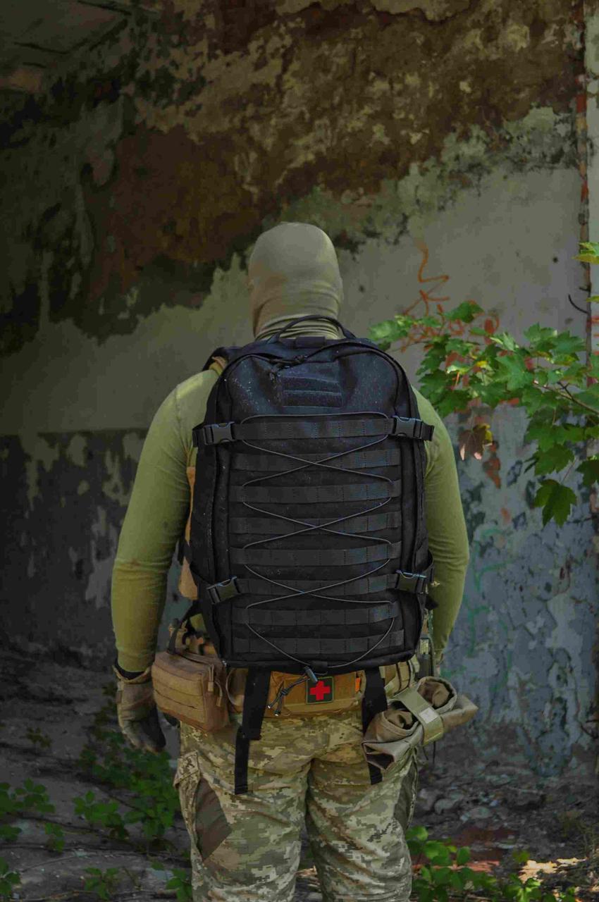 Чорний великий армійський рюкзак для ЗСУ штурмовий на 40 л Стохід кордура 1000D