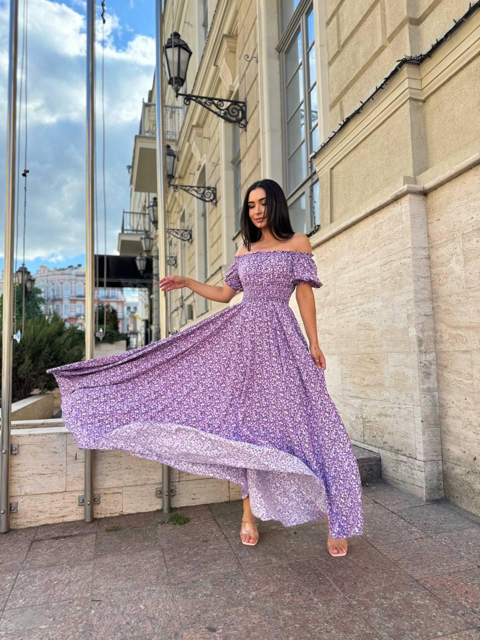 Жіноча літня лавандова сукня довга з відкритима плечима, фото 1