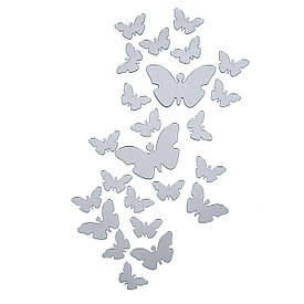 Дзеркальний декор акриловий самоклеючий Метелики срібло,25шт (D) SW-00002521