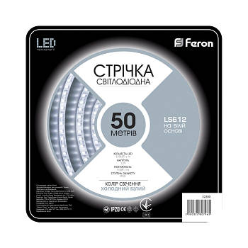 Світлодіодна стрічка Feron LS612 120SMD/м 12 V IP22 50 м білий