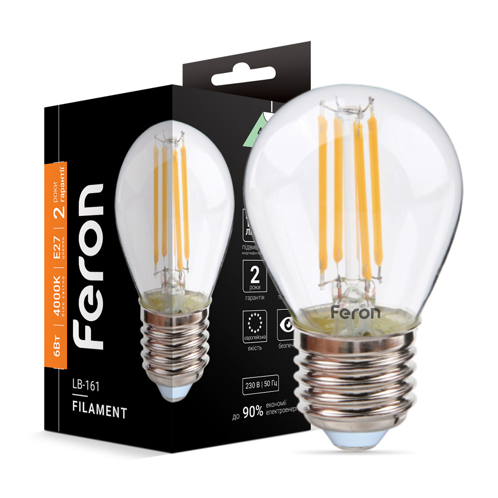 Світлодіодна лампа Feron Filament LB-161 6 Вт E27 4000 K, фото 1