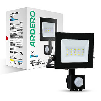 Світлодіодний прожектор Ardero LL-2010ARD 10 Вт 6500 K IP65 з датчиком руху чорний