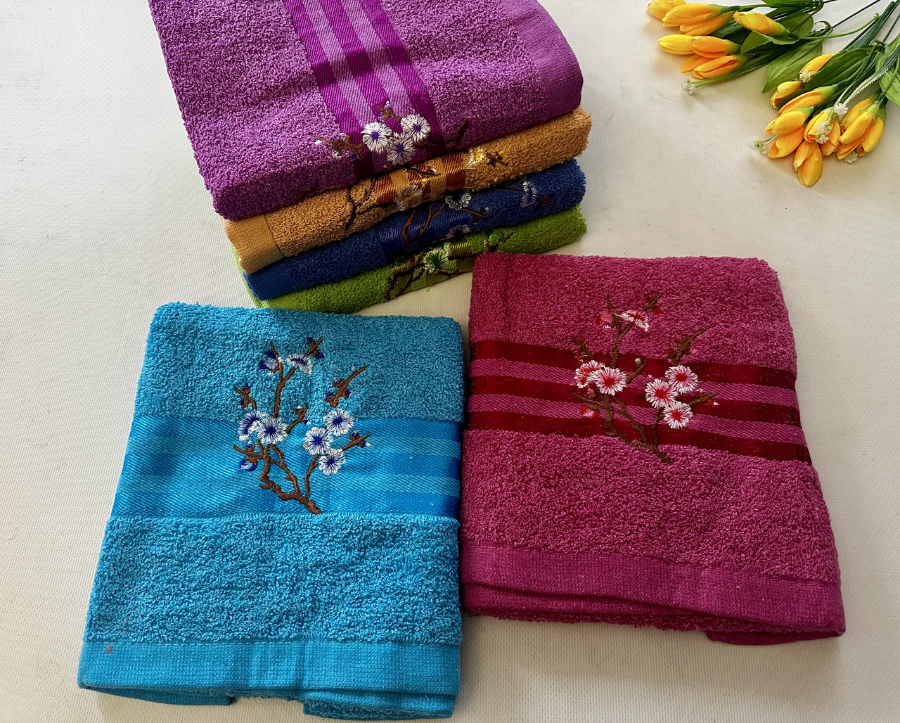 Рушники махрові для обличчя "квіти", розмір 50/90 в уп.6 шт.