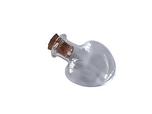 Бутилочка склянна з дерев'яним корком фігурна, серце 26х22мм (уп.10шт)