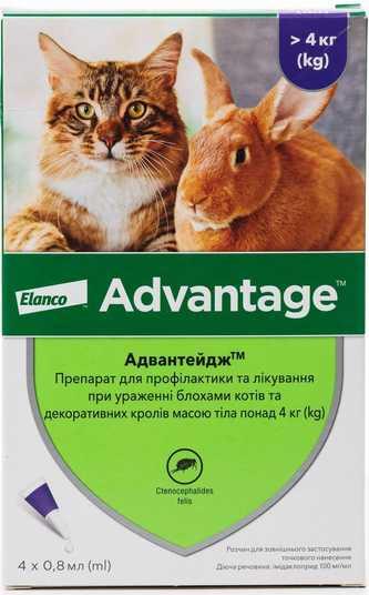 Advantage краплі від заражень блохами для котів та кроликів понад 4 кг (1 піпетка)