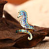 Золотистий богемський перстень з морським коником і блакитною емаллю розмір регулюється, фото 4