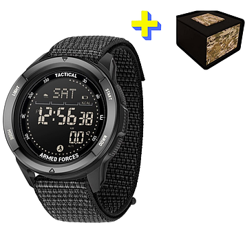 Тактичний наручний годинник Patriot з компасом протиударний і водонепроникний 5ATM чоловічий з чорним ремінцем