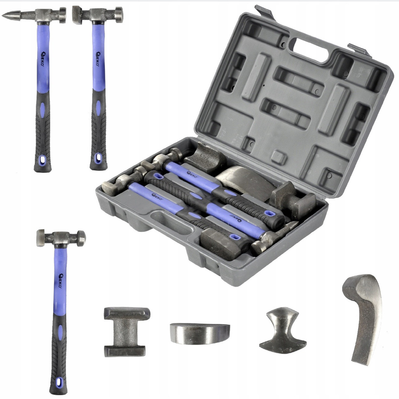 Набір рихтувальних молотків 7 одиниць у кейсі Geko G02640 Польща, фото 1