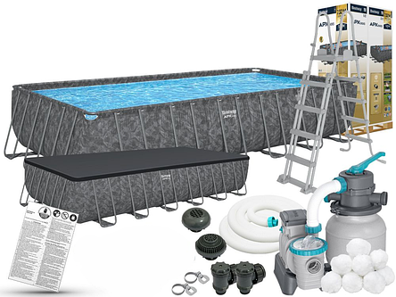 Басейн каркасний Bestway 561KG розмір 732x366x132см, об'єм 30045л (пісочний фільтр-насос, драбина, тент, підкладка), фото 1