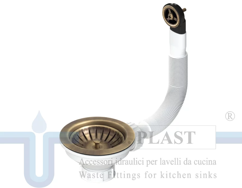 Євро вентиль. Водозлив з переливом LbPlast  Ø114 WASTE, OLD-BRASS, CODE: D670-70-PIR бронза