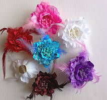 Брошка Троянда 8 см 6 шт Тканина Мікс Кольорів