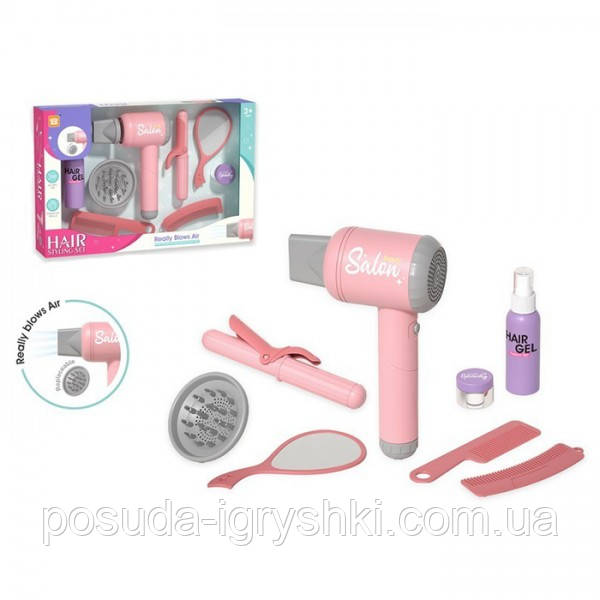 Набір аксесуарів LD-337B набір перукаря, фен-повітря, плойка, гребінці, дзеркало, на батарейках, в коробці, 39-25,5-6,5см, фото 1