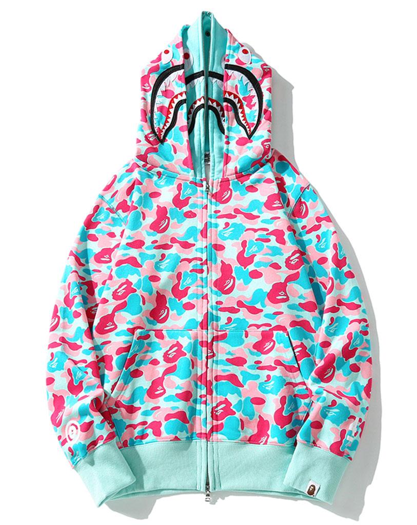 Толстовка Bape A Bathing Ape Miami Shark Blue Pink Camo Full Zip Womens Hoodie