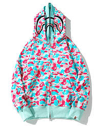 Толстовка Bape A Bathing Ape Miami Shark Blue Pink Camo Full Zip Womens Hoodie