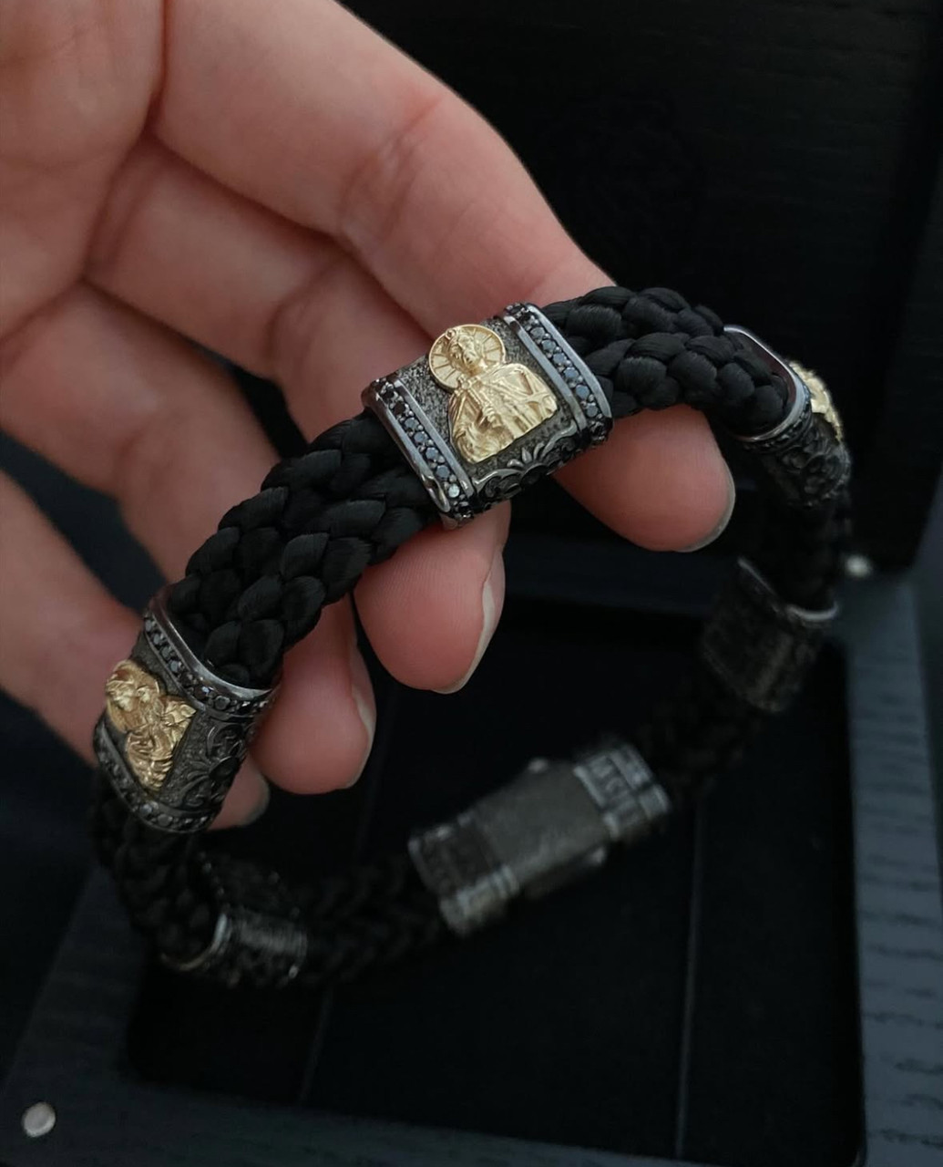 Срібний браслет із золотими вставками + покриття чорним родієм + чорні діаманти ЕКСКЛЮЗИВНА МОДЕЛЬ!